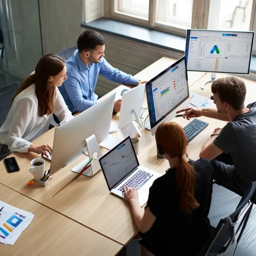 Marketing team collaborating on digital ad campaigns